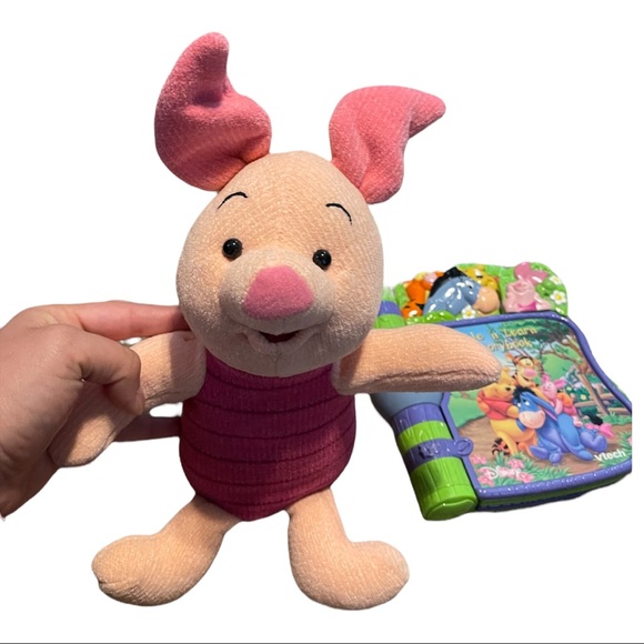 Piglet Plush & VTechWinnie The Pooh Slide n Learn Story Book Vintage 1999 - Picture 1 of 4